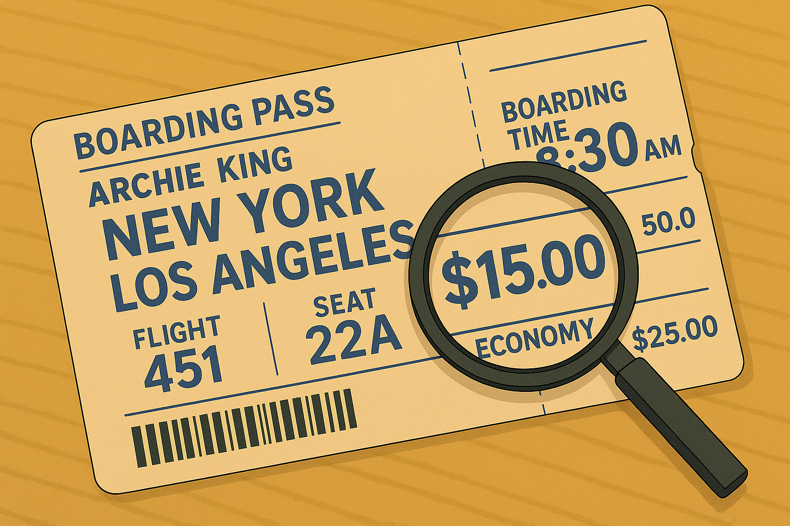 Boarding pass with hidden flight hacks concept illustration
