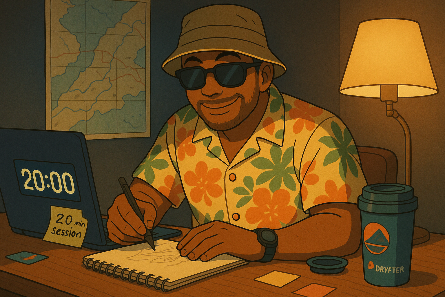 Archie enjoying creative hobbies at a cozy desk